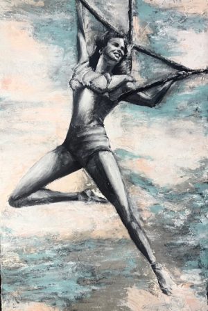 trapecista 60x90 tecnica mixta acrilico y fondo relieve organico