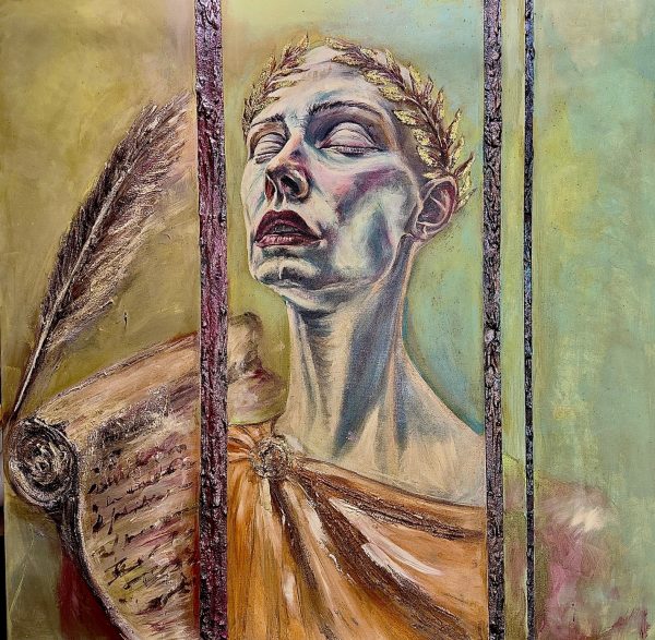 clio , obra tecnica mixta acrilico 100x100